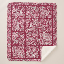 Weihnachtswaldland Animal Burgundy Deer Fox Rabbit Sherpadecke