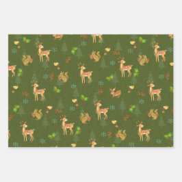 Weihnachtswaldlandwrapping Paper Flat Green Geschenkpapier Set