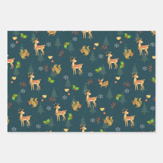 Weihnachtswaldlandwrapping Paper Flat Navy Geschenkpapier Set (Vorderseite 2)