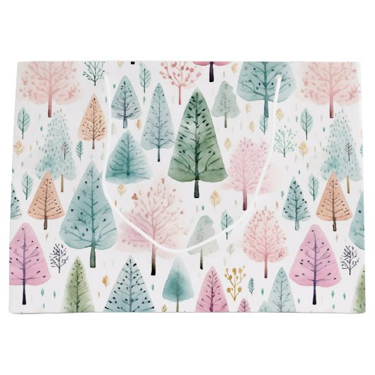 Weihnachtswaldmuster Große Geschenktüte (Vorderseite)