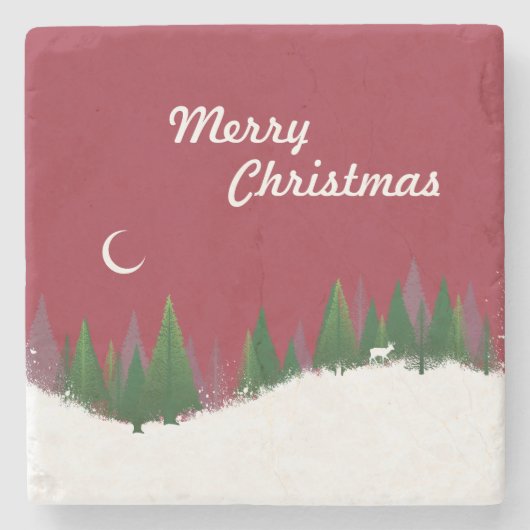 Weihnachtswaldszene Stone Untersetzer (Vorderseite)