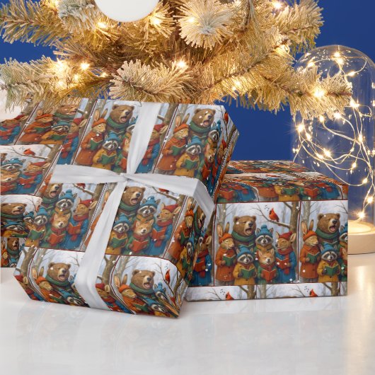 Weihnachtswaldtiere in Schneeflocken Geschenkpapier (Feiertage)