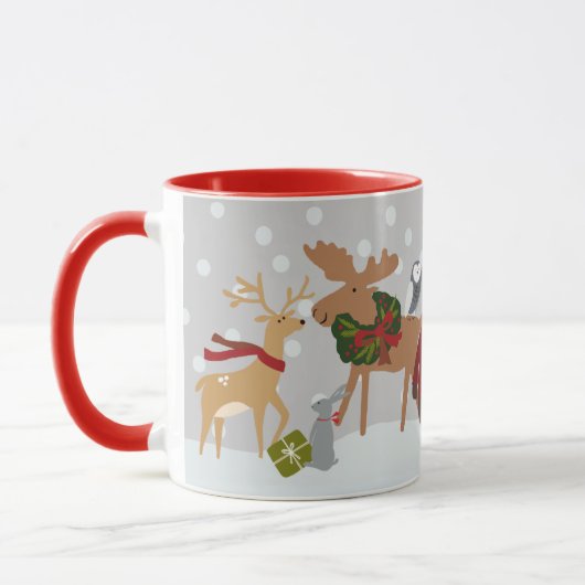 Weihnachtswaldtiere Jolly Elche Bärenname Tasse (Links)