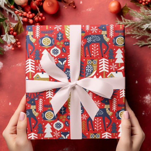 Weihnachtswaldtiere, skandinavischer Stil Geschenkpapier