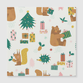 Weihnachtswaldtiere: Vintage-Stimmung Magnetkarte