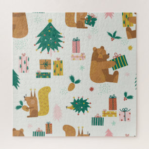 Weihnachtswaldtiere: Vintage-Stimmung Puzzle