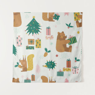 Weihnachtswaldtiere: Vintage-Stimmung Wandteppich