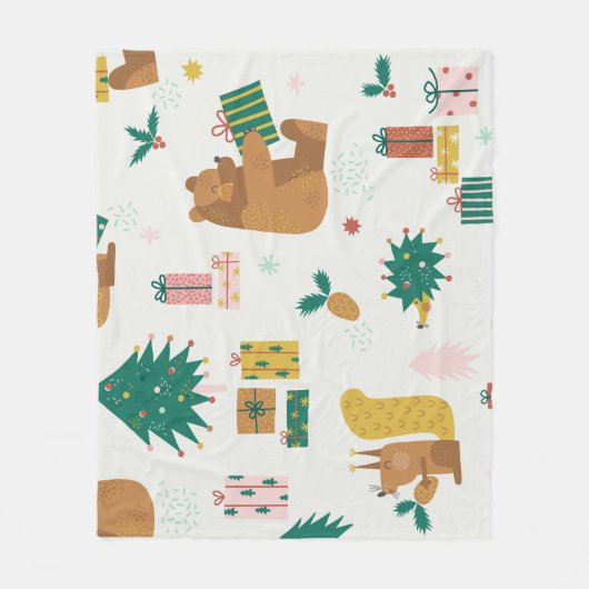 Weihnachtswaldtiere: Vintage Tiere Fleecedecke (Vorderseite)