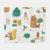 Weihnachtswaldtiere: Vintage Tiere Fleecedecke (Vorderseite (Horizontal))