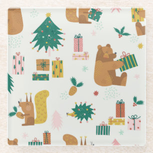 Weihnachtswaldtiere: Vintage Tiere Glasuntersetzer