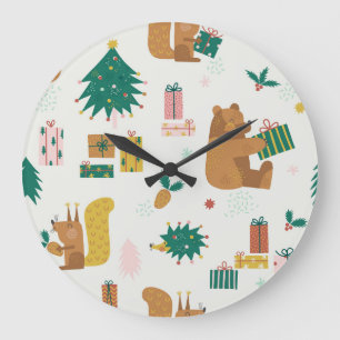 Weihnachtswaldtiere: Vintage Tiere Große Wanduhr