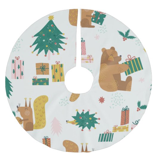 Weihnachtswaldtiere: Vintage Tiere Polyester Weihnachtsbaumdecke (Vorderseite)