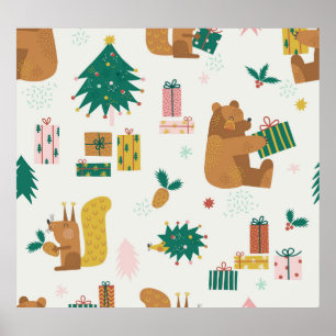 Weihnachtswaldtiere: Vintage Tiere Poster