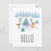 Weihnachtswaldtiere Wasserfarbe Hallo Postkarte (Vorne/Hinten)
