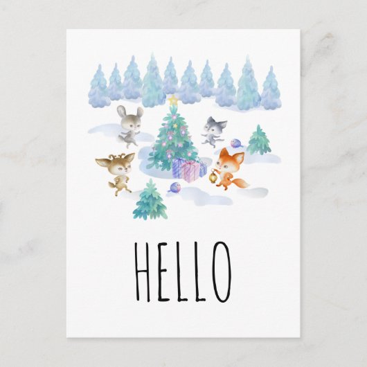 Weihnachtswaldtiere Wasserfarbe Hallo Postkarte (Vorderseite)