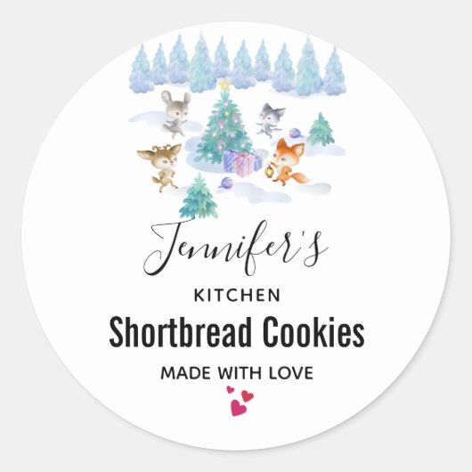 Weihnachtswaldtiere Wasserfarben Küche Runder Aufkleber (Vorderseite)