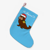 Weihnachtswalroß mit Weihnachtsmannmütze u. Gold Kleiner Weihnachtsstrumpf (Vorderansicht (hängend))