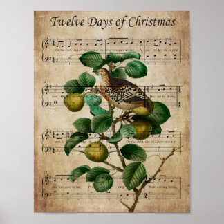 Weihnachtswandkunst-Rebhuhn im Birnbaum Poster