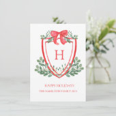 WeihnachtsWappen Monogram-Foto Feiertagskarte (Stehend Vorderseite)