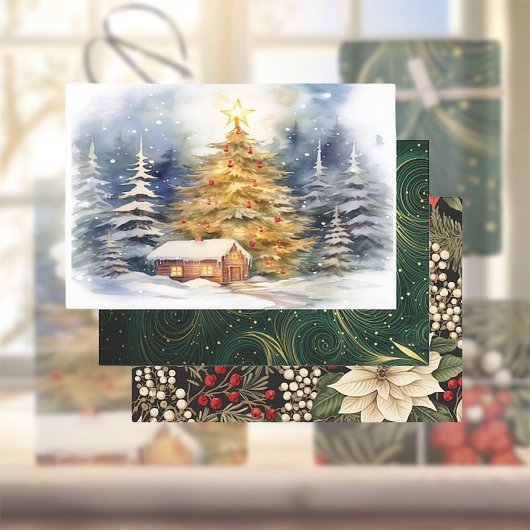 Weihnachtswaschpapier - Flachblatt Set 4 Geschenkpapier Set