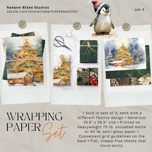 Weihnachtswaschpapier - Flachblatt Set 4 Geschenkpapier Set