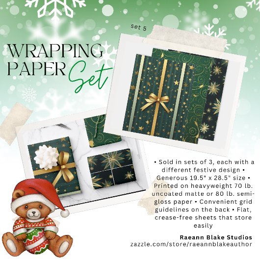 Weihnachtswaschpapier - Flachblatt Set 5 Geschenkpapier Set