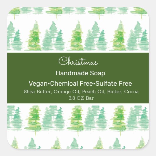 Weihnachtswasserbaum Handmade Soap Branding Quadratischer Aufkleber (Vorderseite)