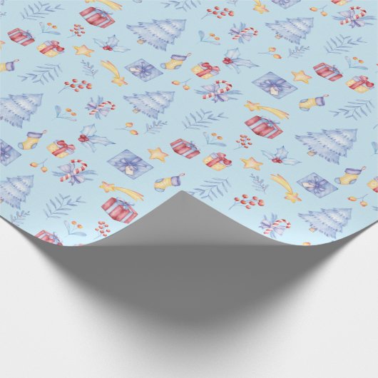 Weihnachtswasserbaumgeschenk Süßstern blau Geschenkpapier (Ecke)