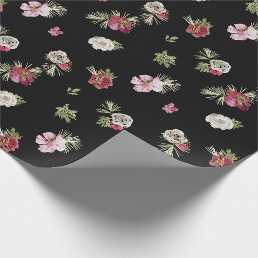 Weihnachtswasserfarbe Blume Schwarz Geschenkpapier (Ecke)