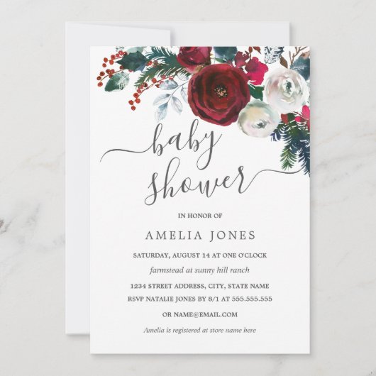 Weihnachtswasserfarbe Blumenbaby-Dusche Einladung (Vorderseite)