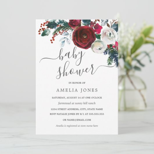 Weihnachtswasserfarbe Blumenbaby-Dusche Einladung (Stehend Vorderseite)