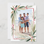 Weihnachtswasserfarbe Botanicals FotoCollage Feiertagskarte (Vorderseite)