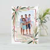 Weihnachtswasserfarbe Botanicals FotoCollage Feiertagskarte (Stehend Vorderseite)