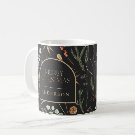 Weihnachtswasserfarbe botanische florale Schwarz M Kaffeetasse (Vorderseite Links)