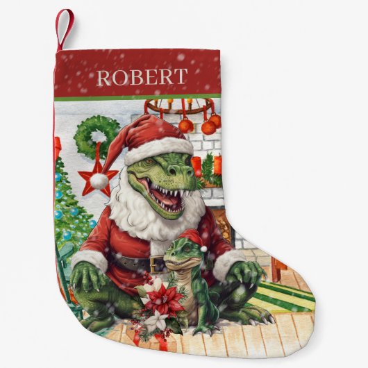 Weihnachtswasserfarbe Dinosaurier hinzufügen Kleiner Weihnachtsstrumpf (Vorderseite)