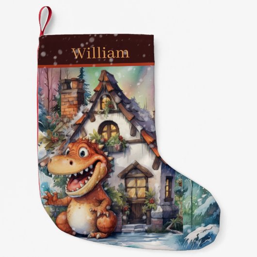 Weihnachtswasserfarbe Dinosaurier hinzufügen Kleiner Weihnachtsstrumpf (Vorderseite)