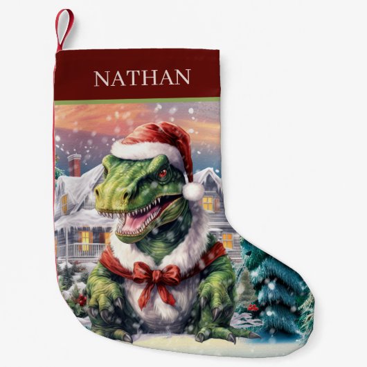 Weihnachtswasserfarbe Dinosaurier hinzufügen Kleiner Weihnachtsstrumpf (Vorderseite)