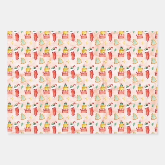 Weihnachtswasserfarbe Festmuster Geschenkpapier Set (Vorderseite 3)