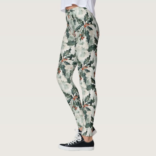 Weihnachtswasserfarbe Heilige Blume und Berries Leggings (Links)