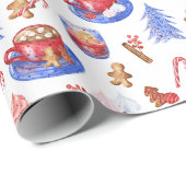 Weihnachtswasserfarbe Heiße Schokolade und Süßigke Geschenkpapier (Rolleneckpunkt)