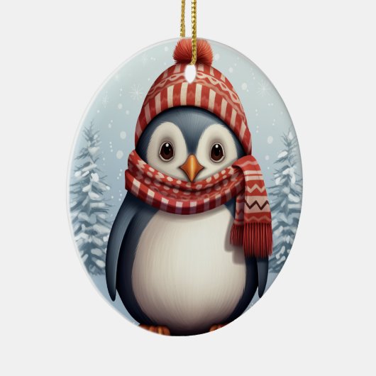 Weihnachtswasserfarbe hinzufügen Nachricht Pinguin Keramik Ornament (Rechts)