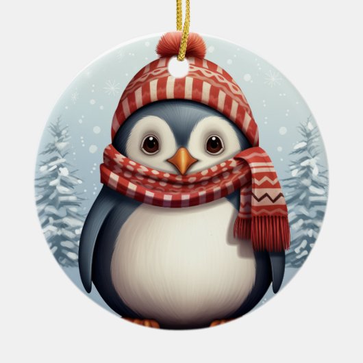 Weihnachtswasserfarbe hinzufügen Nachricht Pinguin Keramik Ornament (Vorne)