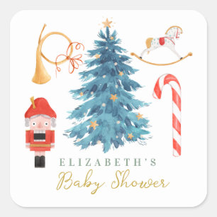 Weihnachtswasserfarbe Niedlich Tree Babydusche Quadratischer Aufkleber