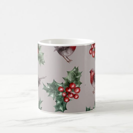 Weihnachtswasserfarbe Robin Birds Muster Kaffeetasse (Mittel)