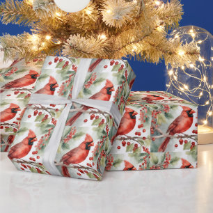 Weihnachtswasserfarbe Roter Kardinal und Beeren Geschenkpapier