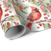 Weihnachtswasserfarbe Roter Kardinal und Beeren Geschenkpapier (Rolleneckpunkt)