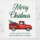 Weihnachtswasserfarbe Roter LKW Baumsaitenleuchten Weinetikett (Einzelnes Label)