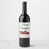 Weihnachtswasserfarbe Roter LKW Baumsaitenleuchten Weinetikett (Vorderseite)