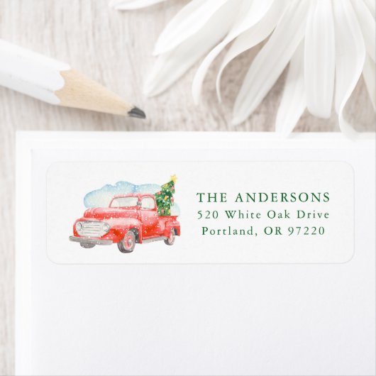 Weihnachtswasserfarbe Roter LKW Rücksendeadresse (Insitu)