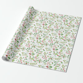 Weihnachtswasserfarbe Rotes Grün Holly Berry Folia Geschenkpapier